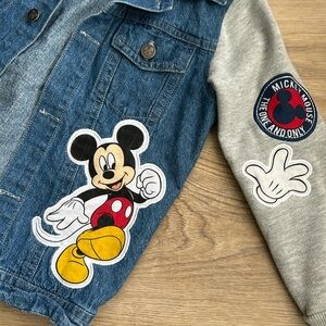Kids Denim Mickey Mouse Letterman Jacket with patches and Mickey buttons